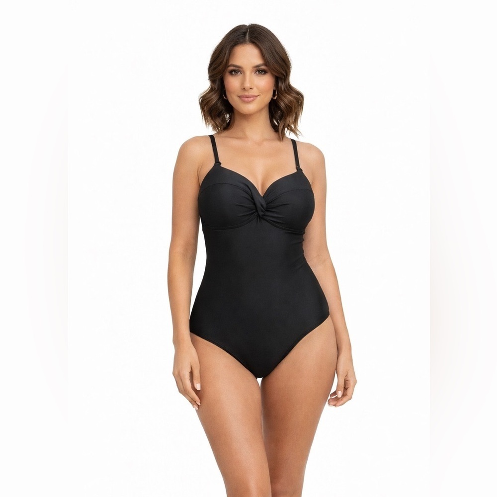 Tahari Black One Piece Swimsuit Size Medium Twist Front Shaping Swimwear